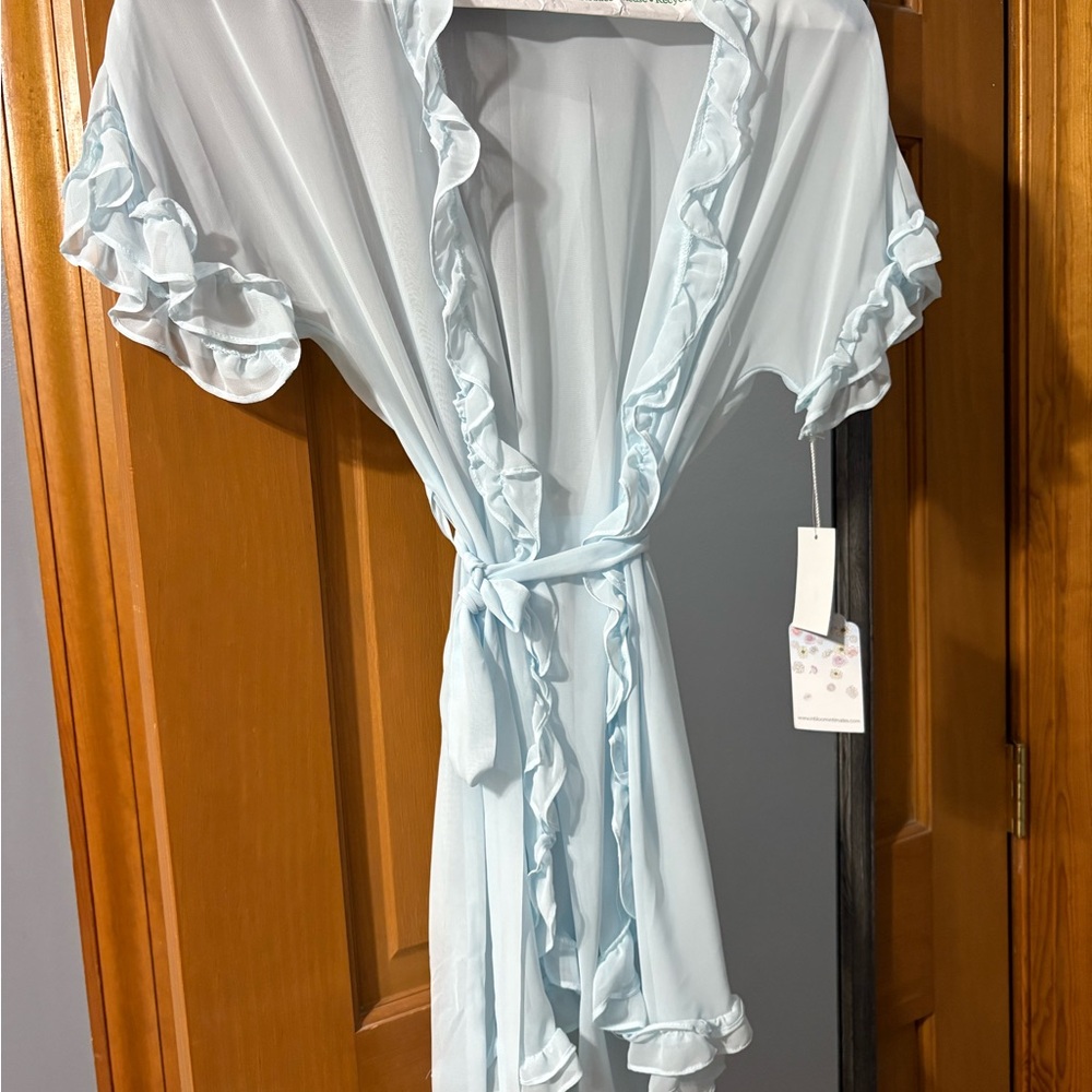 Sheer Ruffled Robe in Light Blue